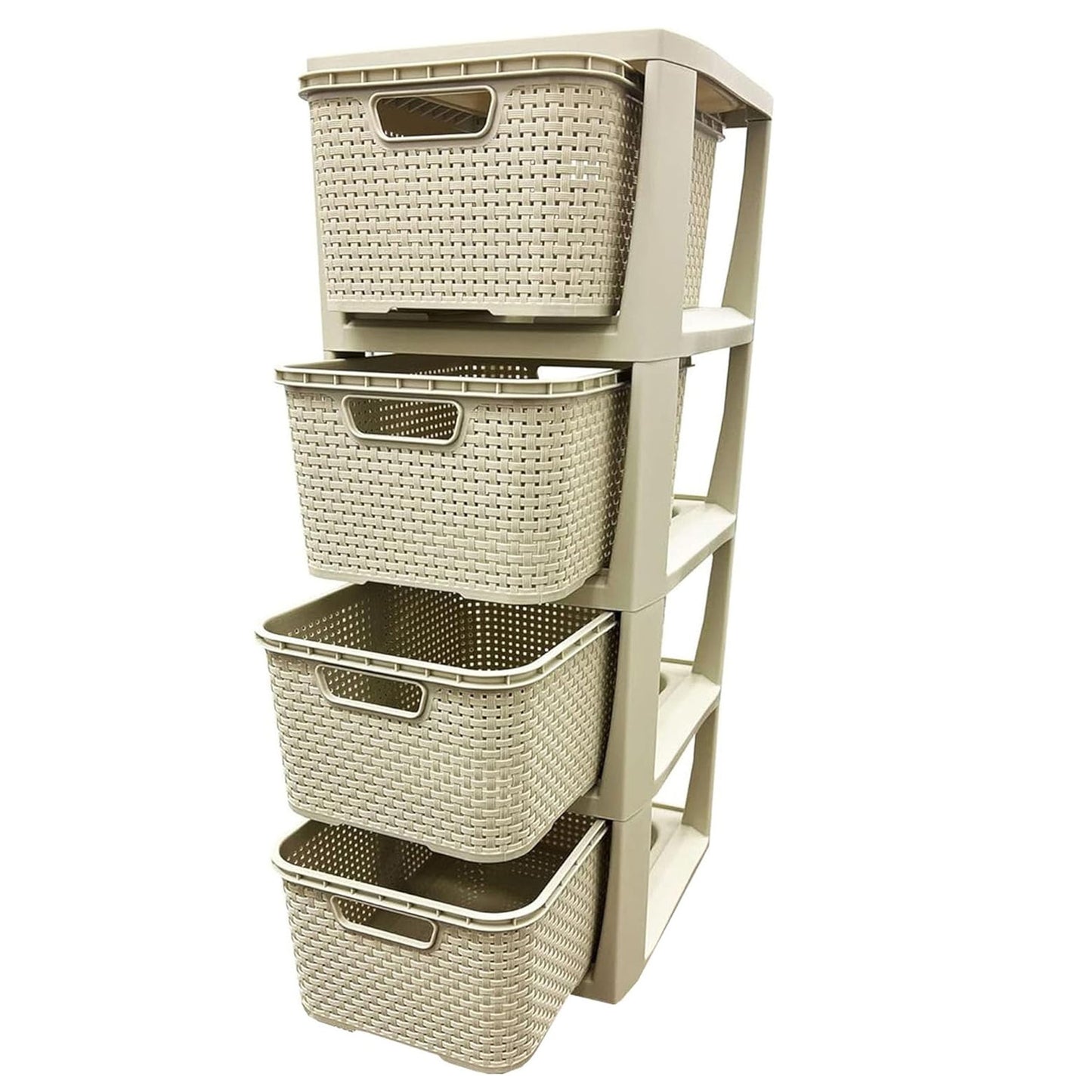 3,4 Or 5 Cream & Grey Stylish Rattan Effect Storage Tower Commode Baskets