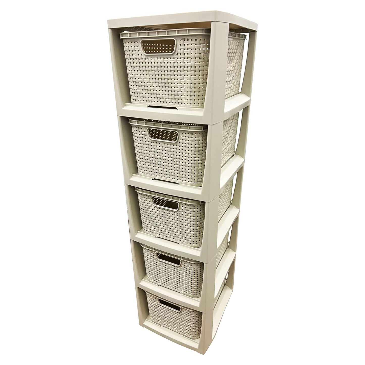 3,4 Or 5 Cream & Grey Stylish Rattan Effect Storage Tower Commode Baskets