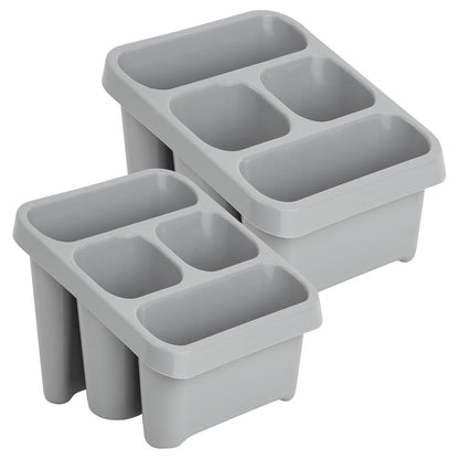Grey Sink Utensil Holder & Cutlery Drainer With 4 Compartments