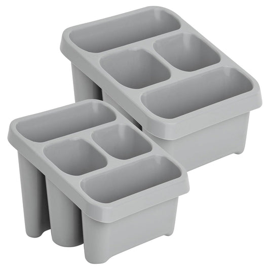 Grey Sink Utensil Holder & Cutlery Drainer With 4 Compartments
