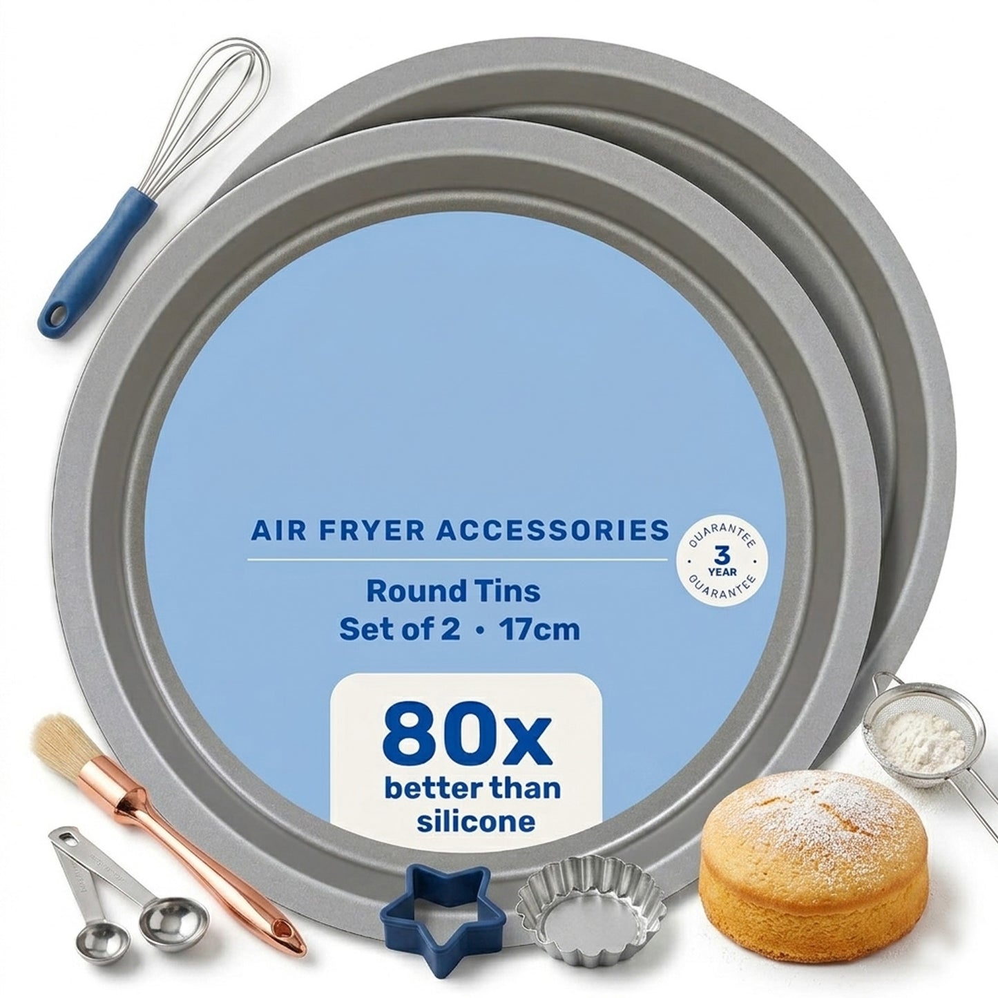 17cm Deep Round Air Fryer Tins Non-Stick Carbon Steel Pans For Baking & Roasting