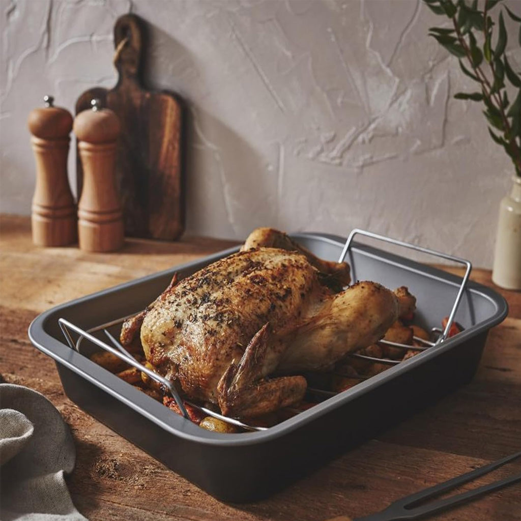 36cm Deep Roasting Tin with Stainless Steel Curved Roasting Rack