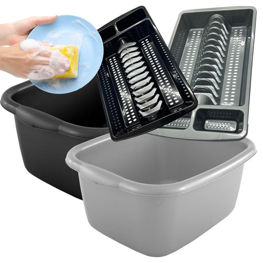 Rectangular Washing Up Bowl & Dish Drainer Rack