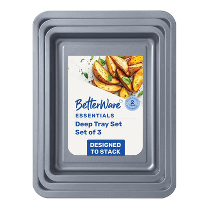 3 Pack Essentials 0.29 Deep (35cm, 31cm & 28cm) Non-Stick Oven Baking Tray Set
