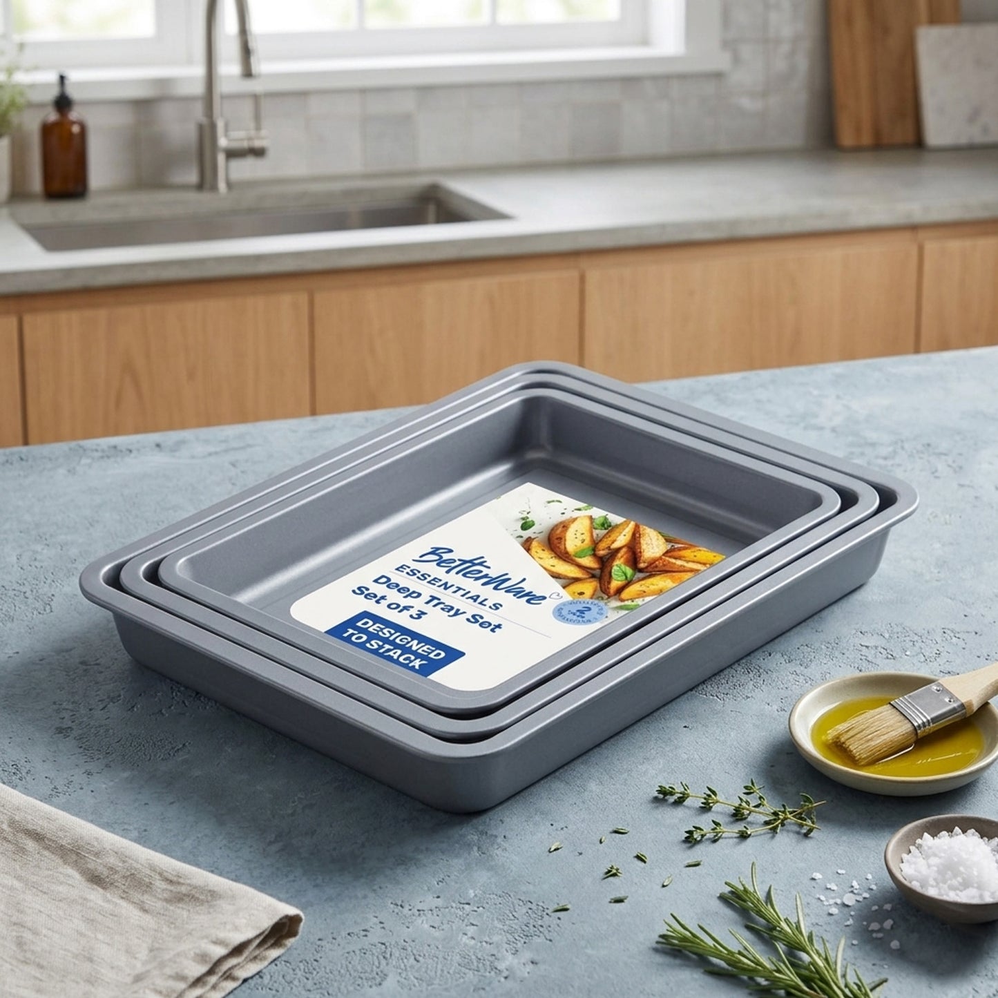 3 Pack Essentials 0.29 Deep (35cm, 31cm & 28cm) Non-Stick Oven Baking Tray Set