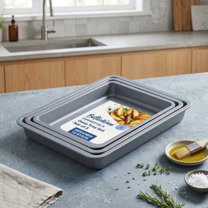 3 Pack Essentials 0.29 Deep (35cm, 31cm & 28cm) Non-Stick Oven Baking Tray Set