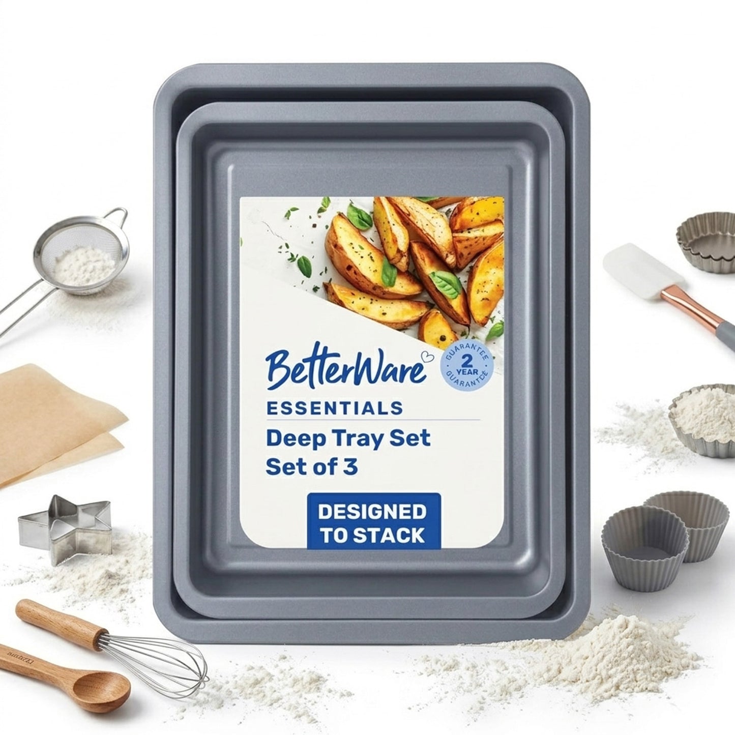3 Pack Essentials 0.29 Deep (35cm, 31cm & 28cm) Non-Stick Oven Baking Tray Set