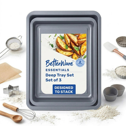 3 Pack Essentials 0.29 Deep (35cm, 31cm & 28cm) Non-Stick Oven Baking Tray Set