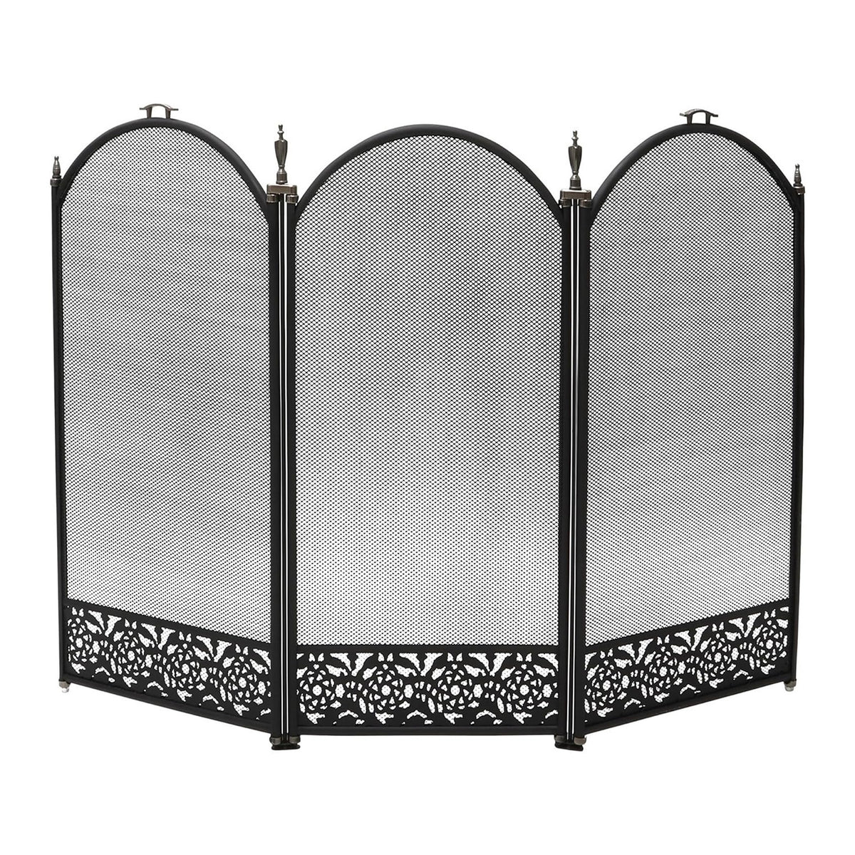 Heavy Duty Steel 3-Panel Fire Screen - Folding Fireplace Spark Guard Barrier