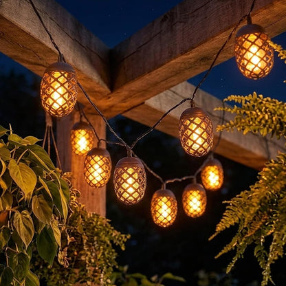 Set of 10 Solar Outdoor Flame Effect LED Hanging Lanterns for Patio & Shrub Decor