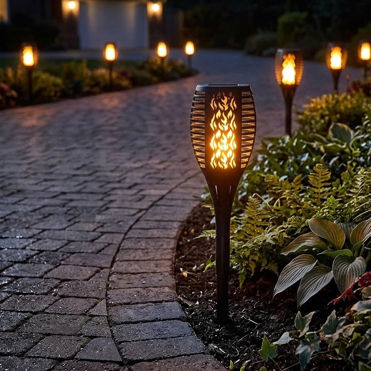 Solar Realistic Flame Torch Lights Waterproof Outdoor Garden Patio Pathway Decor