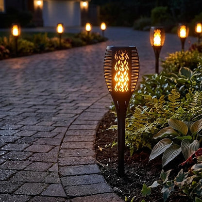 Solar Realistic Flame Torch Lights Waterproof Outdoor Garden Patio Pathway Decor