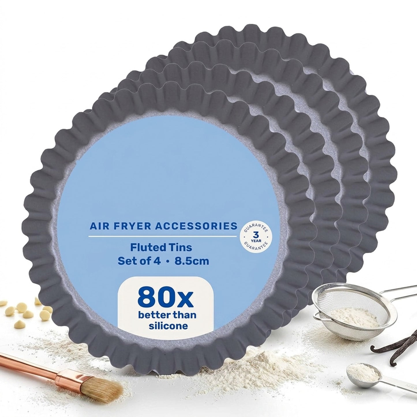 8.5cm Non-Stick Fluted Round Air Fryer Dish Ideal For Cooking & Roasting