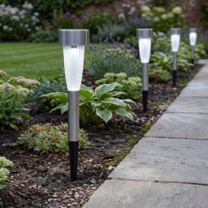 Stainless Steel Fluted Solar Stake Lights - Dusk To Dawn Path Feature Light