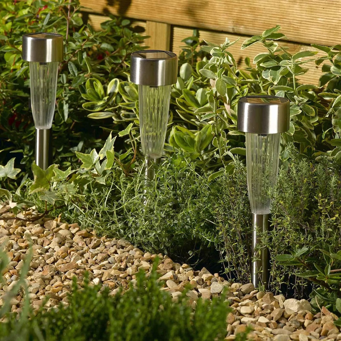 Stainless Steel Fluted Solar Stake Lights - Dusk To Dawn Path Feature Light