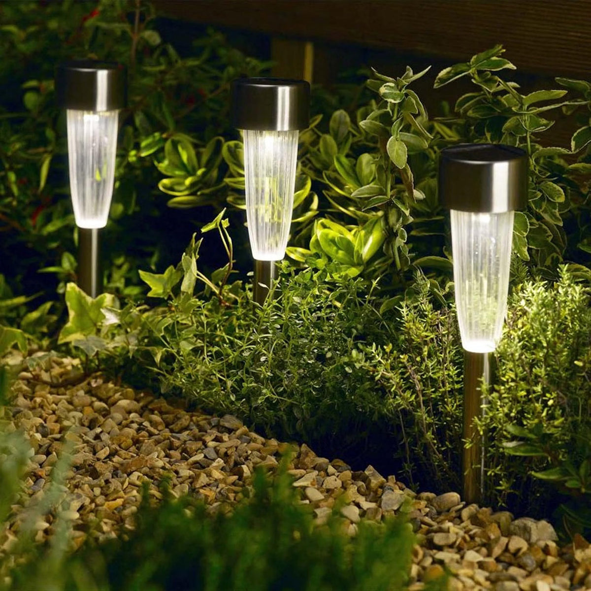 Stainless Steel Fluted Solar Stake Lights - Dusk To Dawn Path Feature Light
