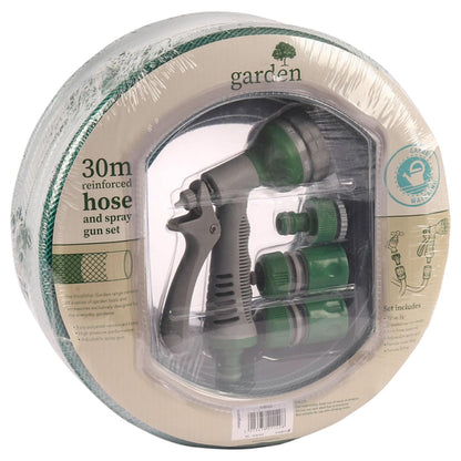 30M (98ft) Green Garden PVC Hose Pipe & Spray Attachment Perfect For Watering Plants & Washing Car