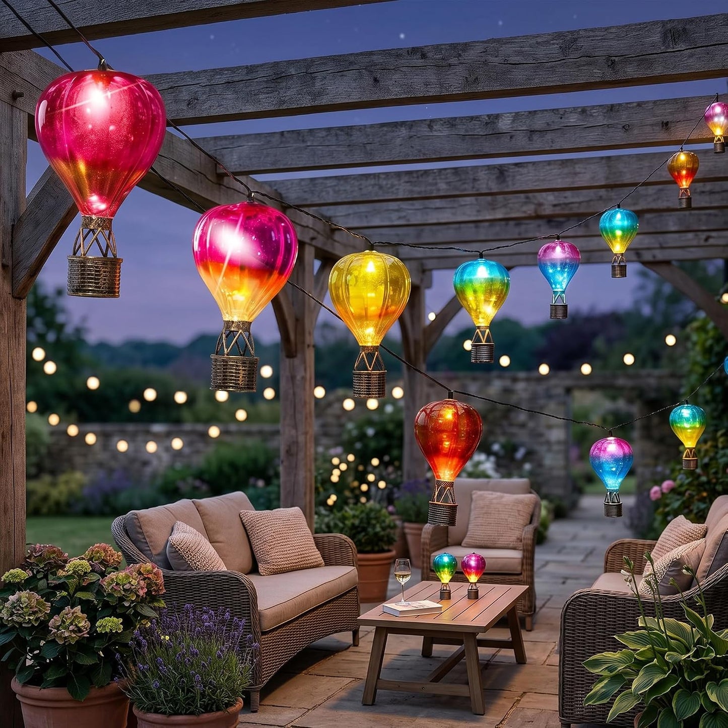 Hot Air Balloon String Lights 4.7m Outdoor Fairy Lights LED Solar Multi Coloured