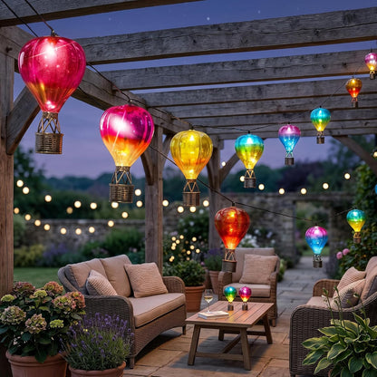 Hot Air Balloon String Lights 4.7m Outdoor Fairy Lights LED Solar Multi Coloured