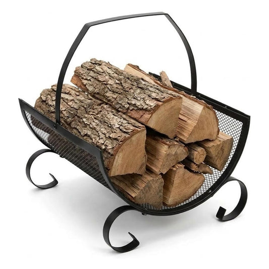 Heavy Duty Steel Log Holder - Indoor/Outdoor Firewood Storage Rack & Handle