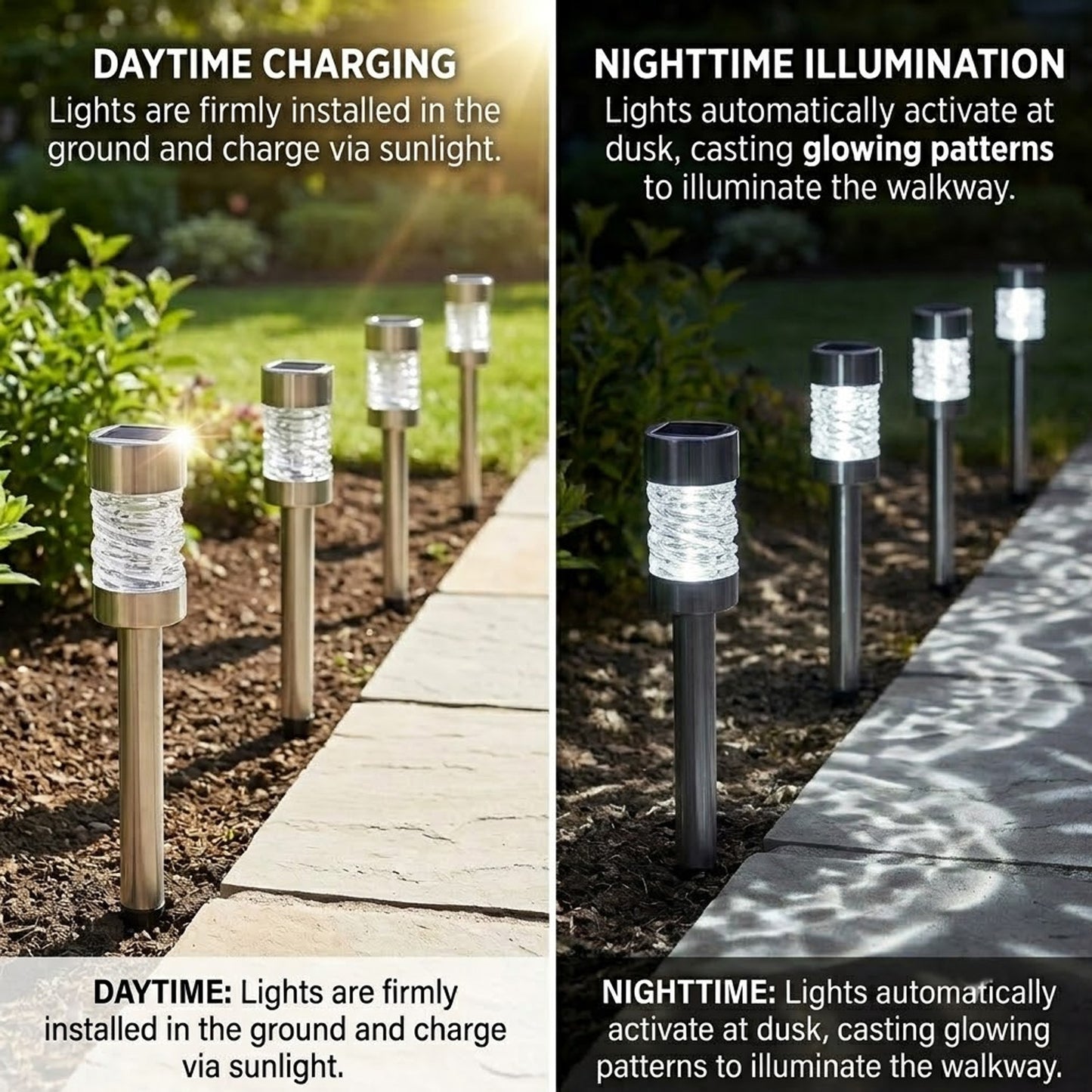3 Pack Martello Solar Stake Lights, 57cm Stainless Steel LED Garden Lights