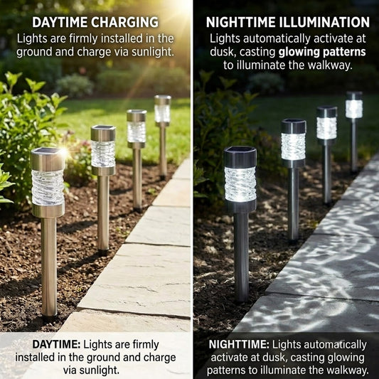 3 Pack Martello Solar Stake Lights, 57cm Stainless Steel LED Garden Lights