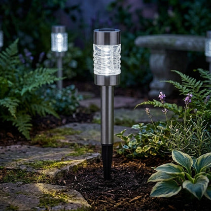 4 Pack Martini Solar Outdoor Lights, Stainless Steel, Bright White LED