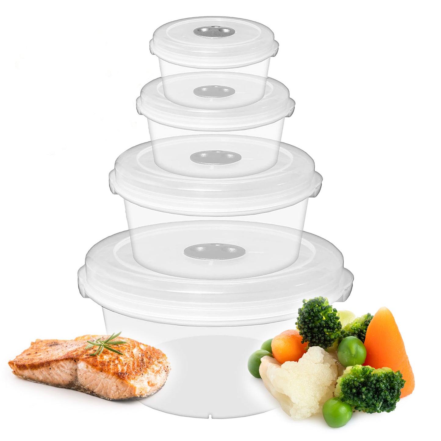 Set of 4 Strong Plastic Microwave Food Containers With Steam Control Valves & Lids