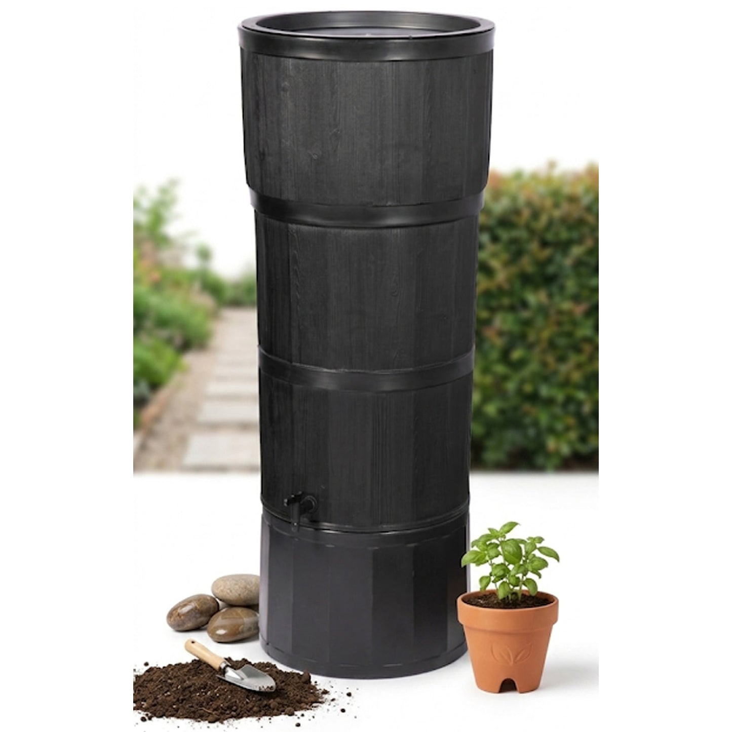 XL 150L Oak Wood Effect Water Butts With Stand, Tap, Rain Diverter & Lid