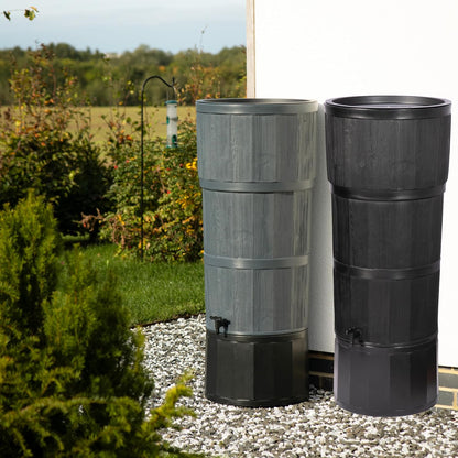 XL 150L Oak Wood Effect Water Butts With Stand, Tap, Rain Diverter & Lid