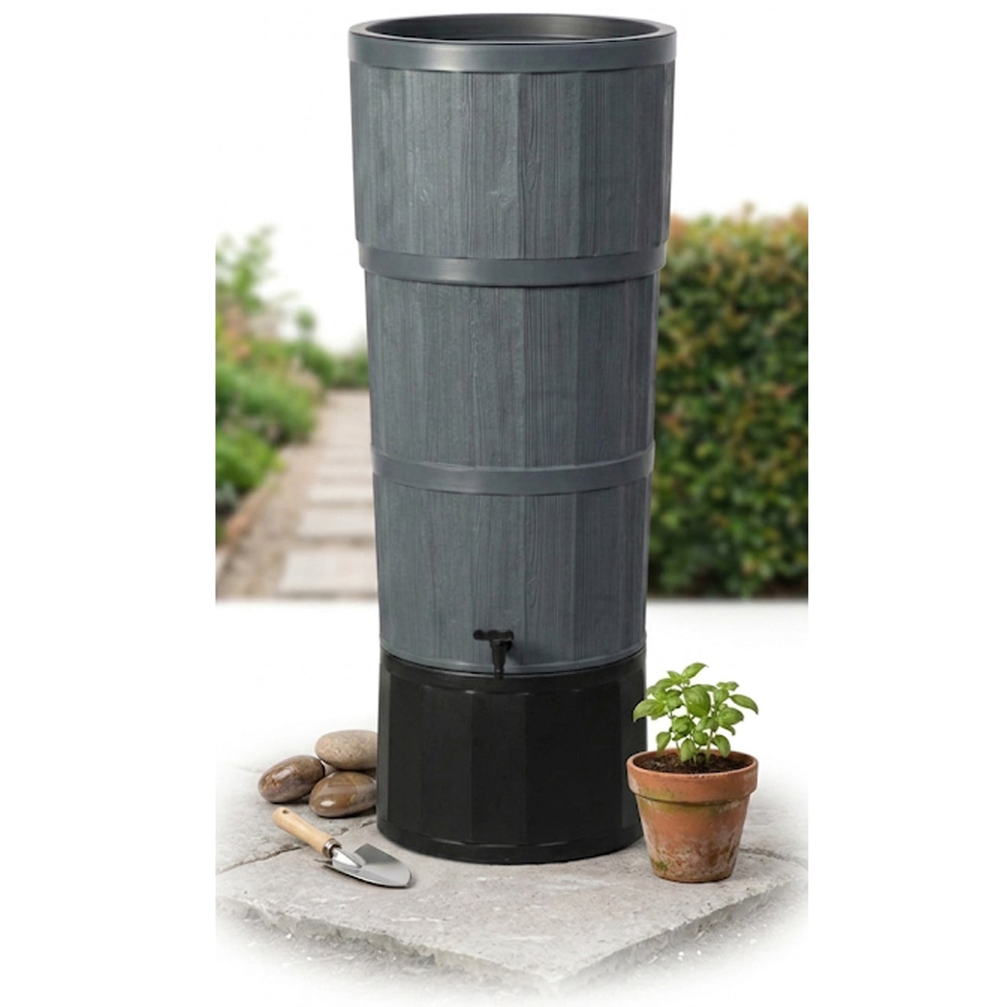 XL 150L Oak Wood Effect Water Butts With Stand, Tap, Rain Diverter & Lid