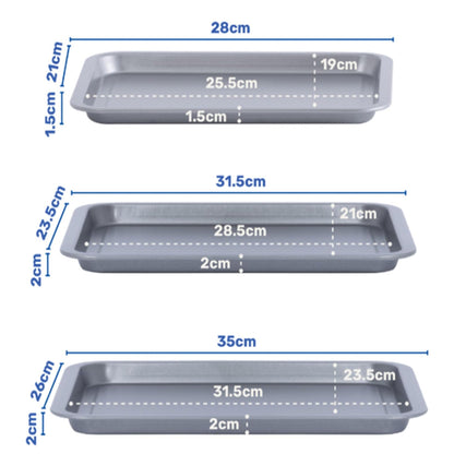 3 Pack Essentials Non-Stick Baking Oven Tray Set 35cm, 31cm & 28cm