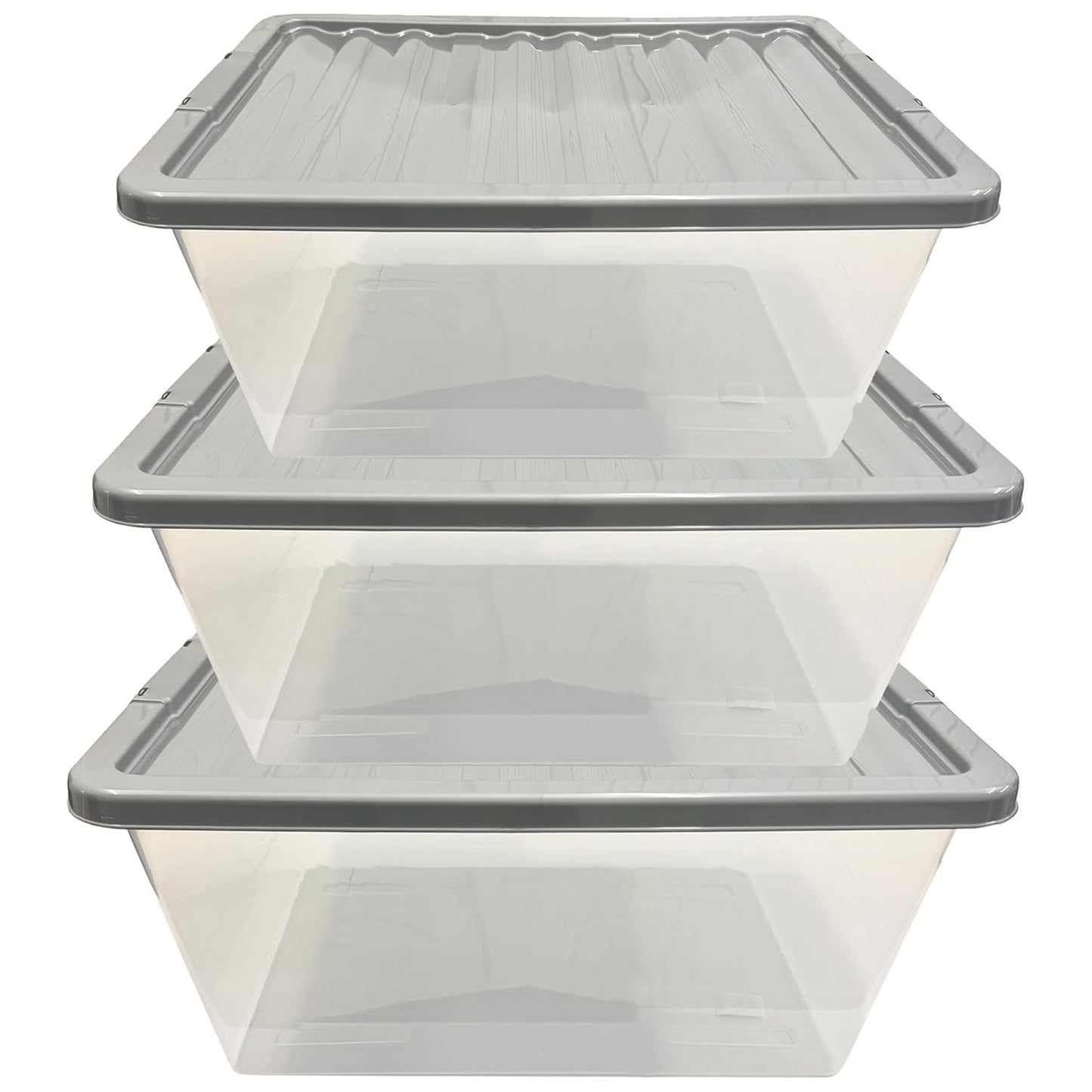 Pack of 5 Large 62 Litre Plastic Storage Boxes Complete With Silver Lids