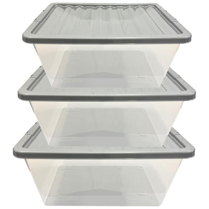 Pack of 5 Large 62 Litre Plastic Storage Boxes Complete With Silver Lids