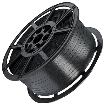 Black Pallet Strapping 12mm Wide 1000 Metres Per Coil 310kg Brake/Strength