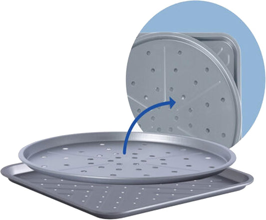 Pizza Tin & Crisper Tray Set Large 13 Inch (33cm) 12" Pizzas Non Stick Coating Oven Round Baking Tin for Oven