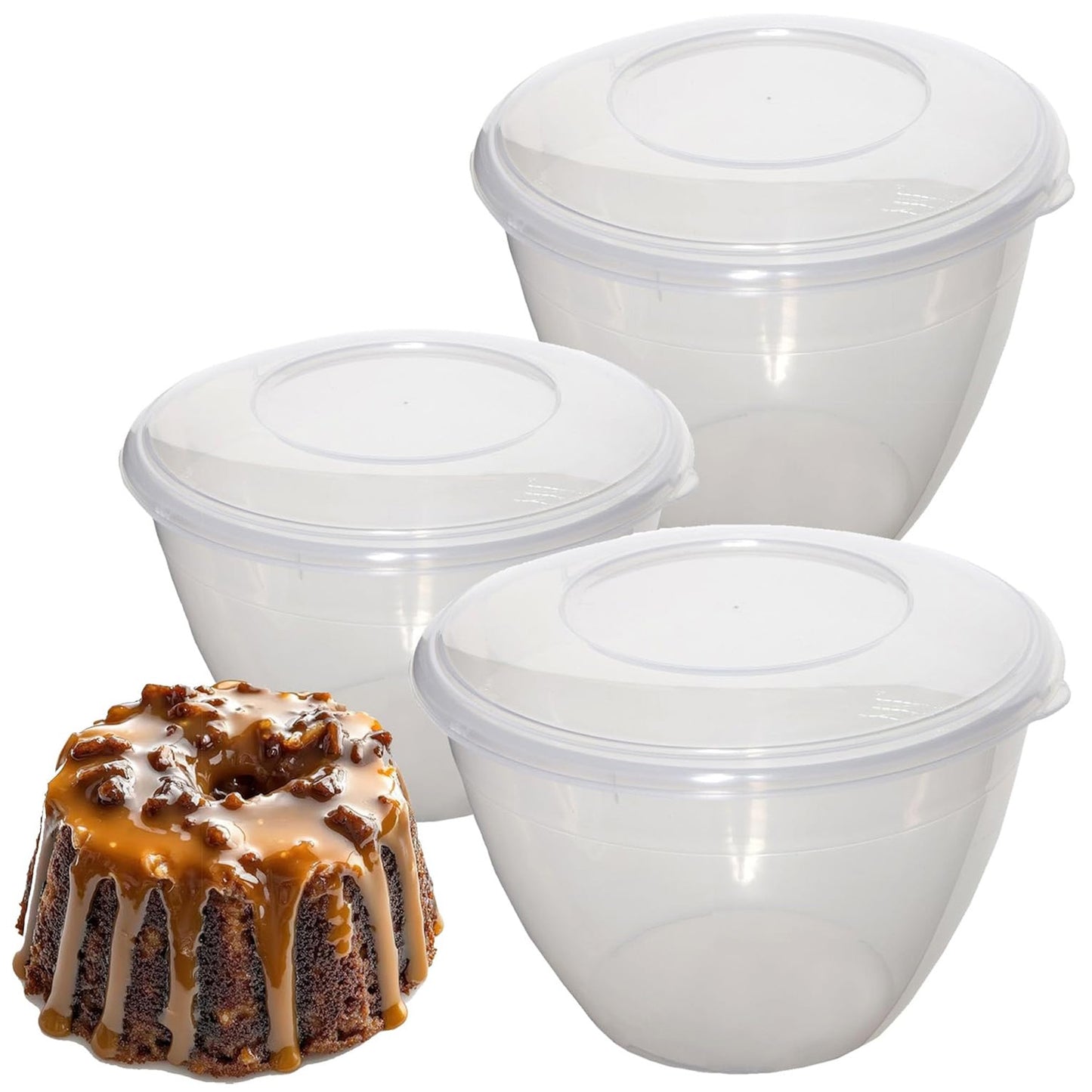 Clear Plastic Steam Pudding Bowls Space Saving With Sealable Clip On Lids