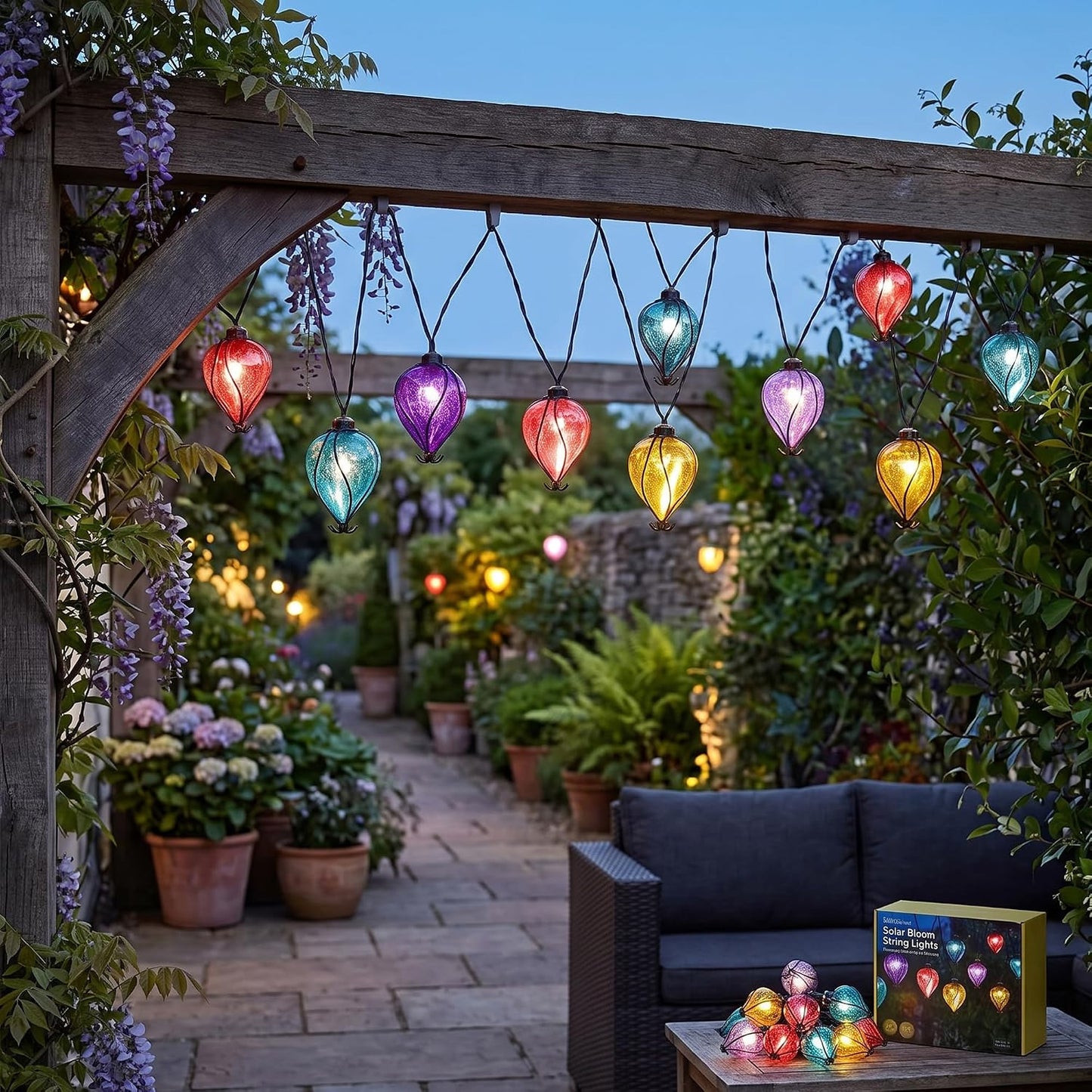 Rainbow Balloon Solar String LED Lights Outdoor 4.7m Cable Multicoloured Lanterns