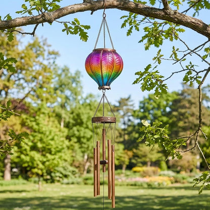 Solar Powered 104cm Rainbow Flame Hot Air Balloon Wind Chime Garden Light