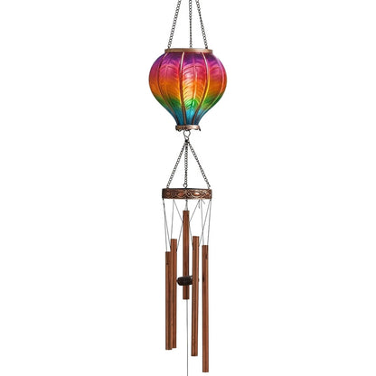 Solar Powered 104cm Rainbow Flame Hot Air Balloon Wind Chime Garden Light
