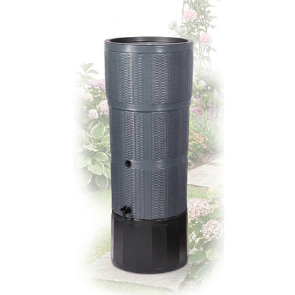XL 150L Rattan Wicker Effect Water Butts With Stand, Tap, Rain Diverter & Lid