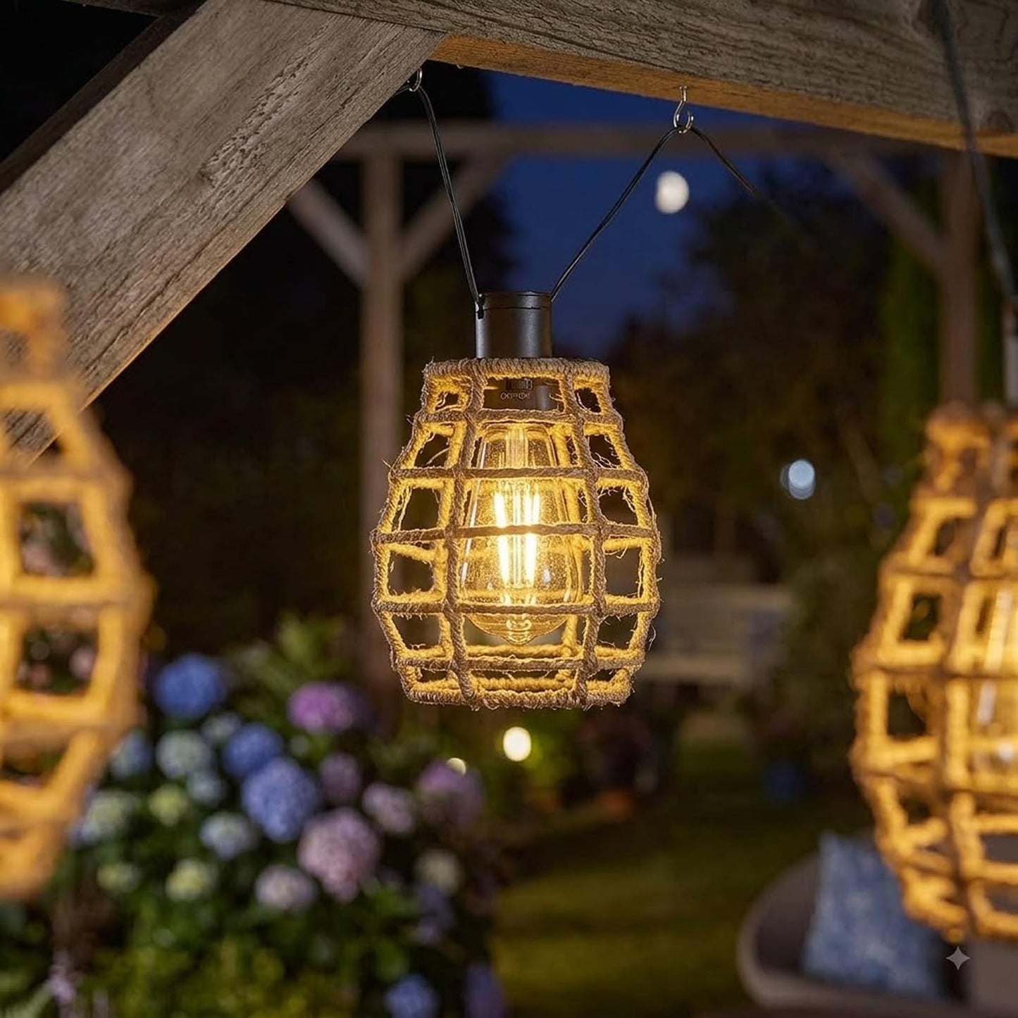 Rattan Style Garden String Lights Outdoor Path Lanterns 10 LED Solar Powered