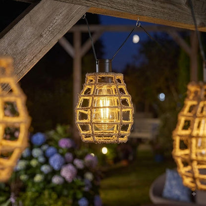 Rattan Style Garden String Lights Outdoor Path Lanterns 10 LED Solar Powered
