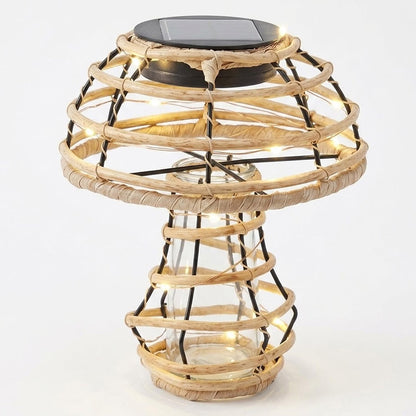 Rattan Solar Mushroom Outdoor Light - Warm White Decorative Patio Ornament