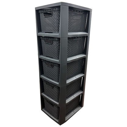 3,4 Or 5 Cream & Grey Stylish Rattan Effect Storage Tower Commode Baskets