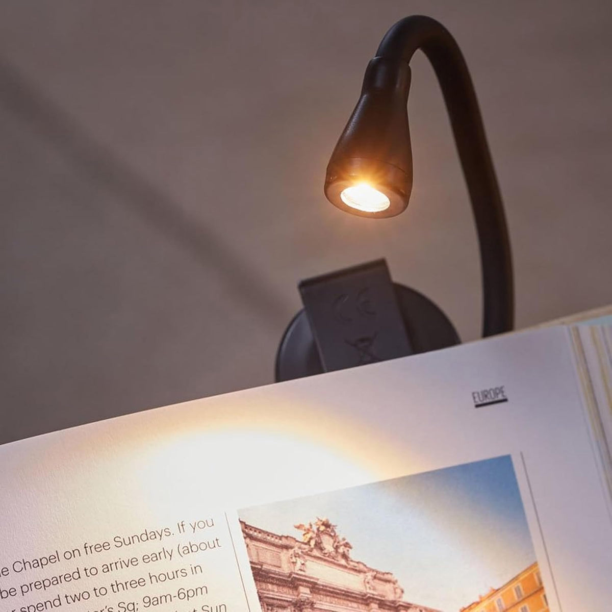 Rechargeable Stepless-Dimming Clip-On Book Light for Reading in Bed