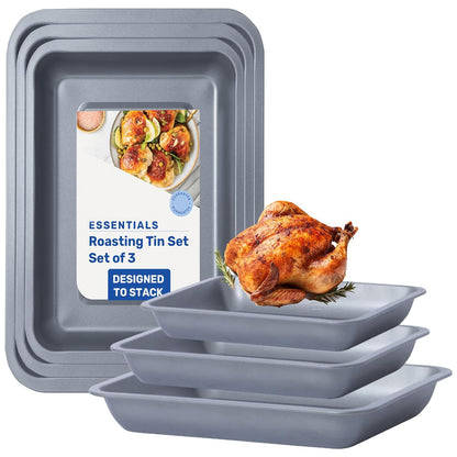 3 Piece (35cm, 31cm & 28cm) Stackable Roasting Tray Set