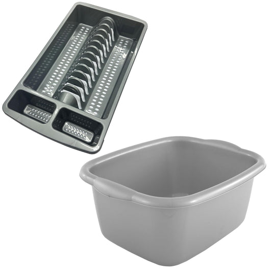 Rectangular Washing Up Bowl & Dish Drainer Rack