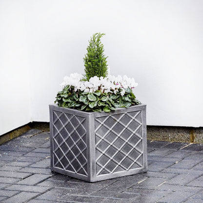 Small Square 32cm Pewter Lazio Garden Flower Plant Box