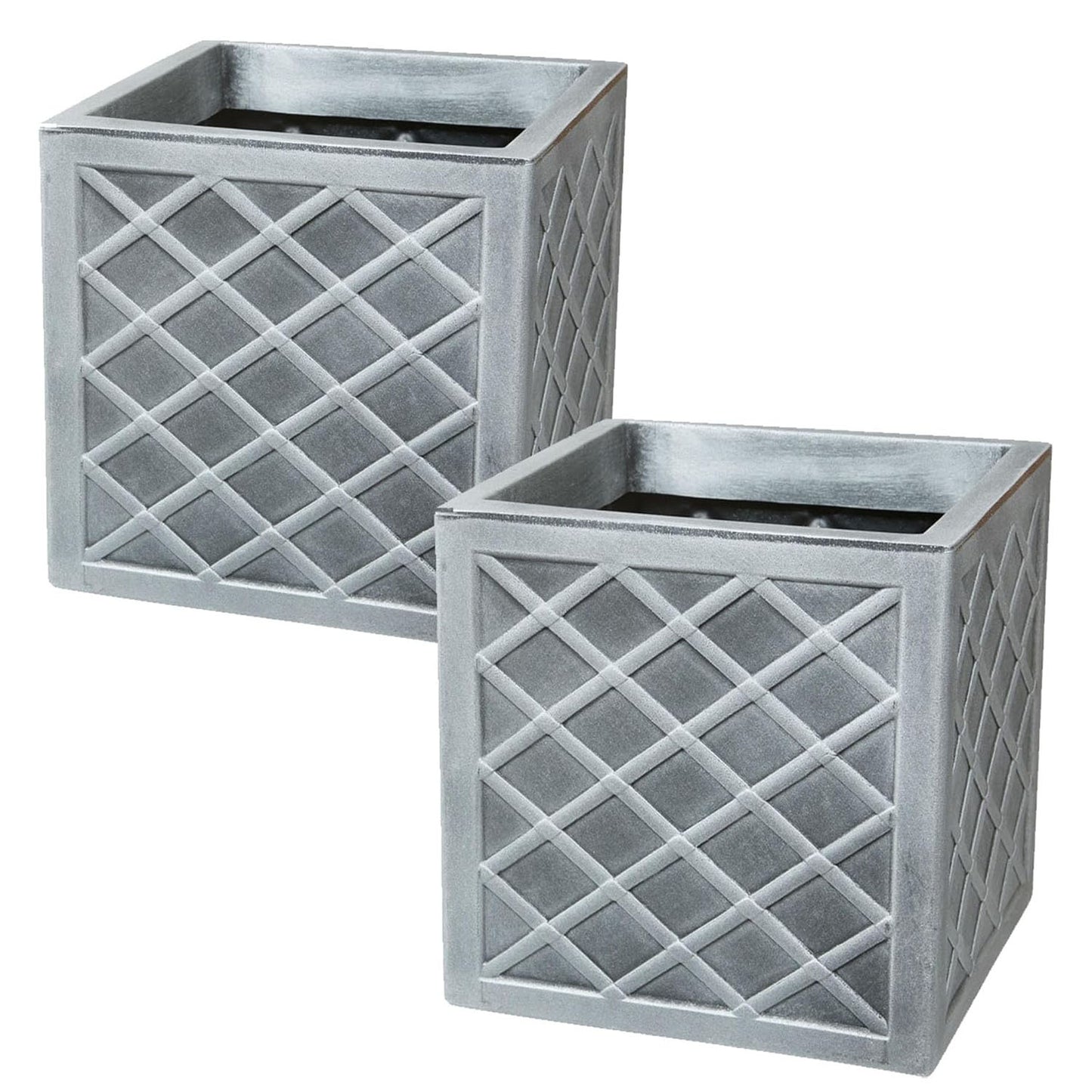 Small Square 32cm Pewter Lazio Garden Flower Plant Box